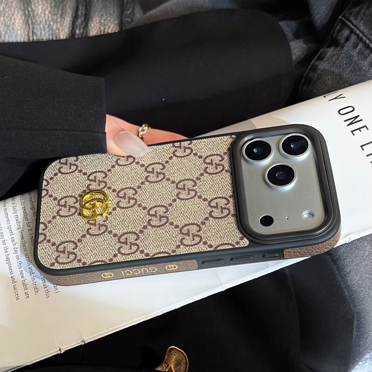 GG Leather Case with Interchangeable Lens Frame for iPhone 13-18 Pro & Pro Max