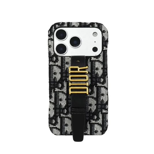 Luxury Case with Adjustable Gold-Tone Hand Strap for iPhone 12-18 Pro & Pro Max