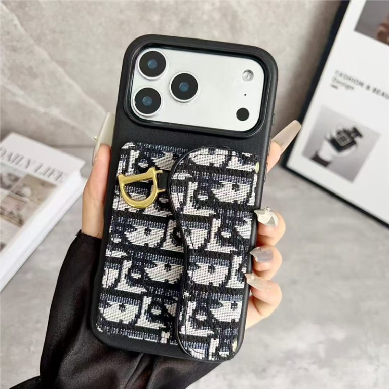 Dior Leather Phone Case with Card Holder for iPhone 13-18 Pro & Pro Max