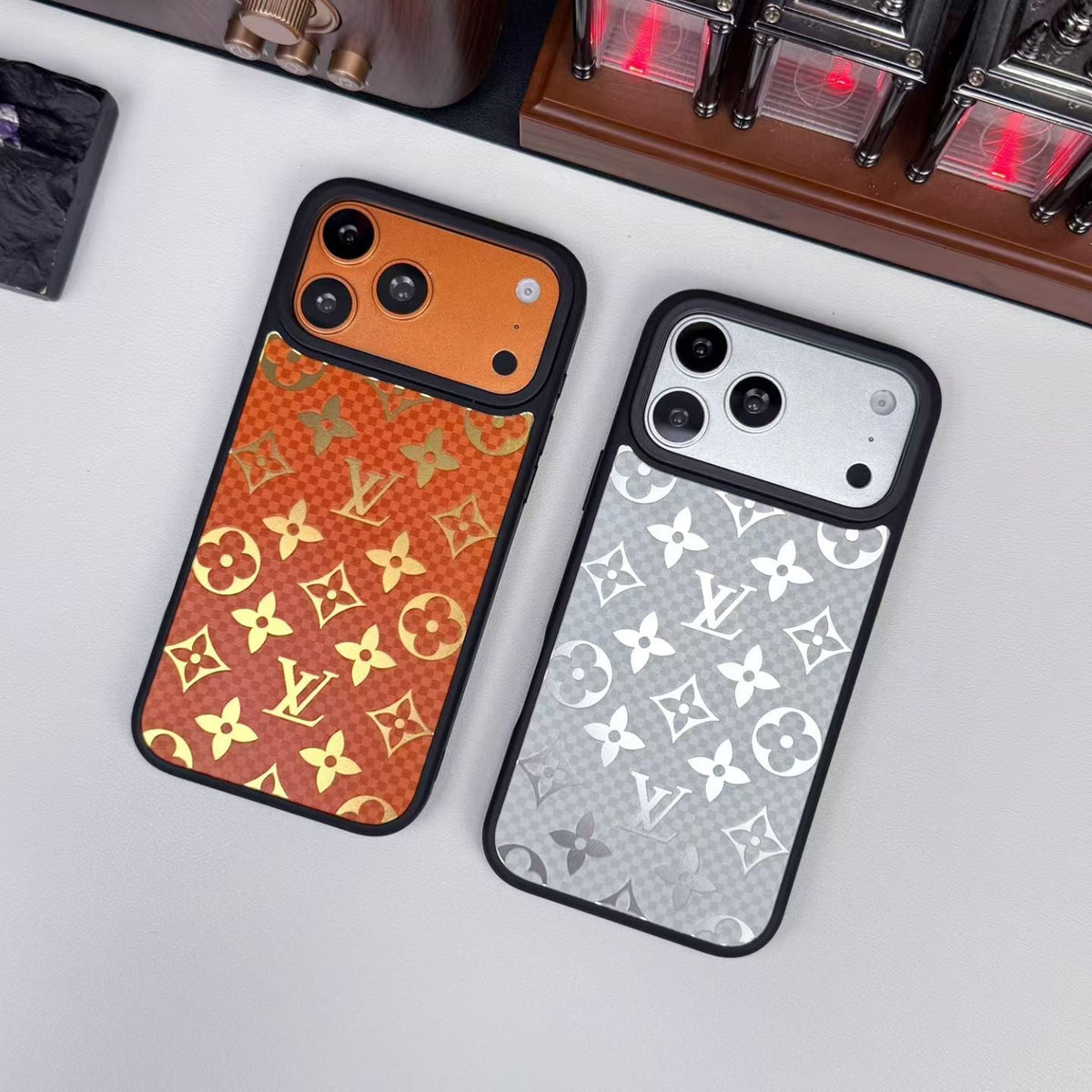 Luxury Metallic Foil LV Monogram Phone Case for iPhone 12-18 Pro & Pro Max