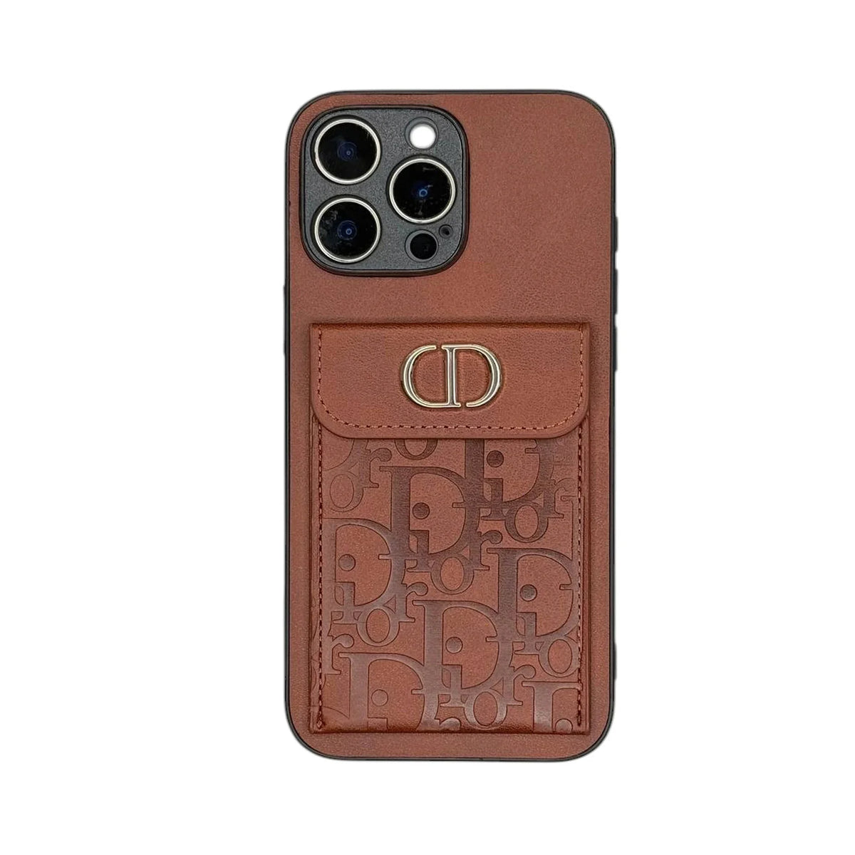 Dior Oblique Flap Pocket Leather Case - Saddle Brown For iPhone 12-18 Pro & Pro Max