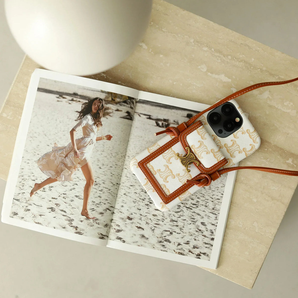 Classic Celine iPhone Case Crossbody White Print for iPhone 12-18 Pro & Pro Max
