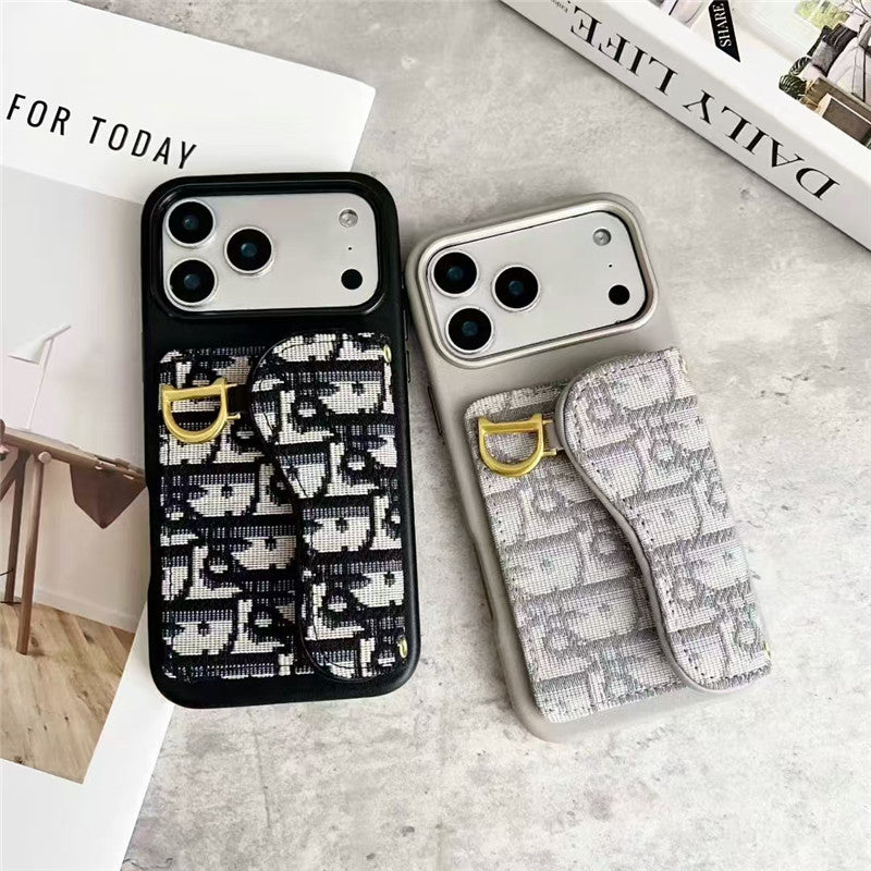 Dior Leather Phone Case with Card Holder for iPhone 13-18 Pro & Pro Max