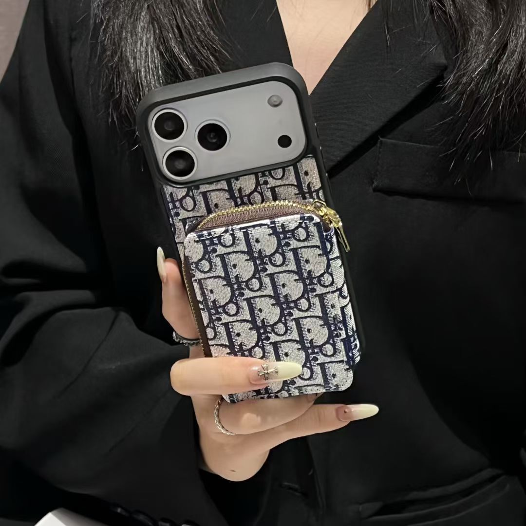Dior Luxury iPhone Case Card Slot for iPhone 12-18 Pro & Pro Max