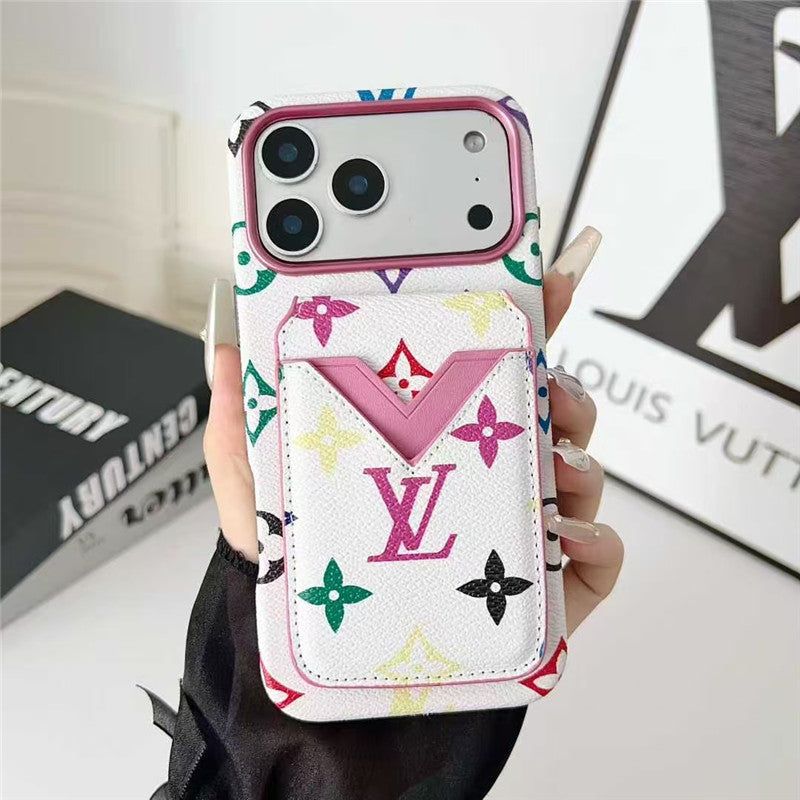 Lv Leather Card Holder Phone Case For iPhone 13-18 Pro & Pro Max