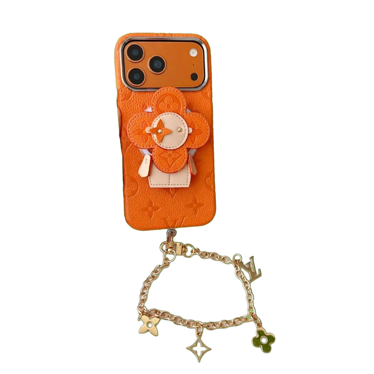 Premium Monogram Leather Case with Rotating Stand for iPhone 13-18 Pro & Pro Max