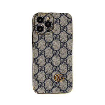 GG Supreme Navy Monogram Leather Case for iPhone 13-18 Pro & Pro Max
