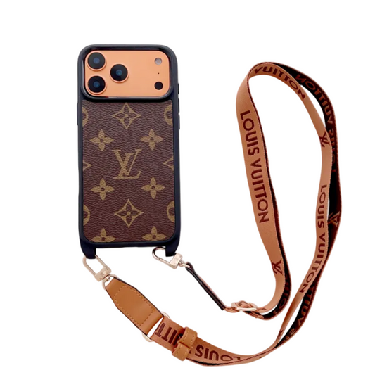 Luxury Monogram Phone Case with Detachable Strap for iPhone 12-18 Pro & Pro Max