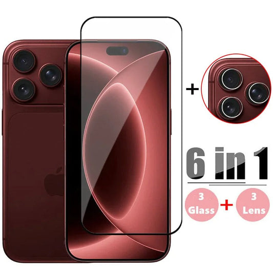 6-in-1 Full Cover Glass - Screen + Lens For iPhone 12-18 Pro & Pro Max