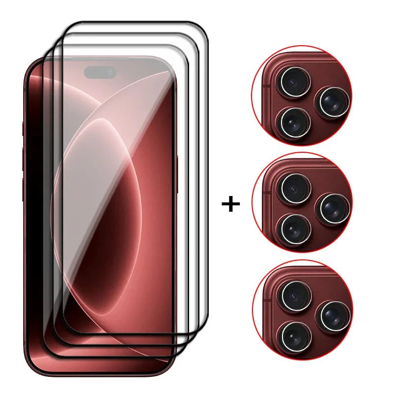 6-in-1 Full Cover Glass - Screen + Lens For iPhone 12-18 Pro & Pro Max