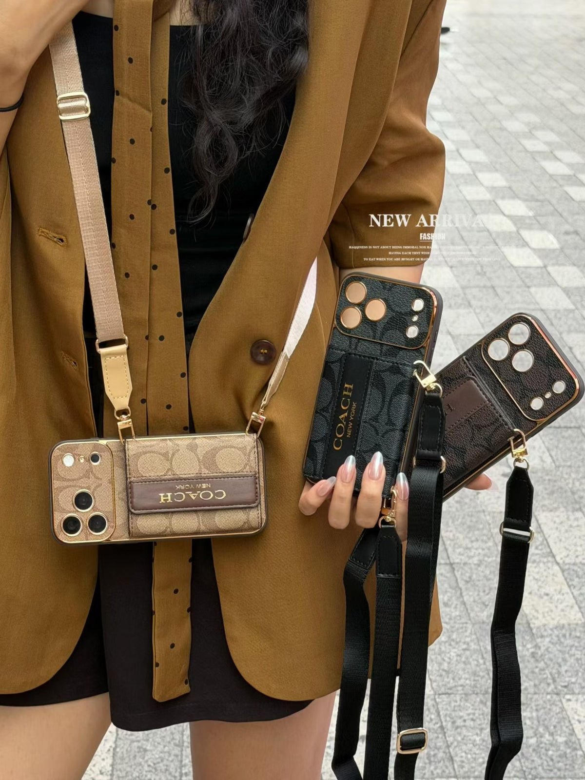 Premium Leather Coach Phone Case with Wallet and Strap for iPhone 12-18 Pro & Pro Max
