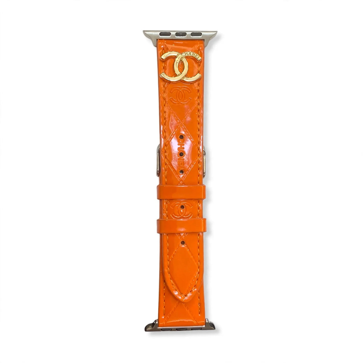 Glossy Leather Apple Watch Strap Luxury Metal Logo
