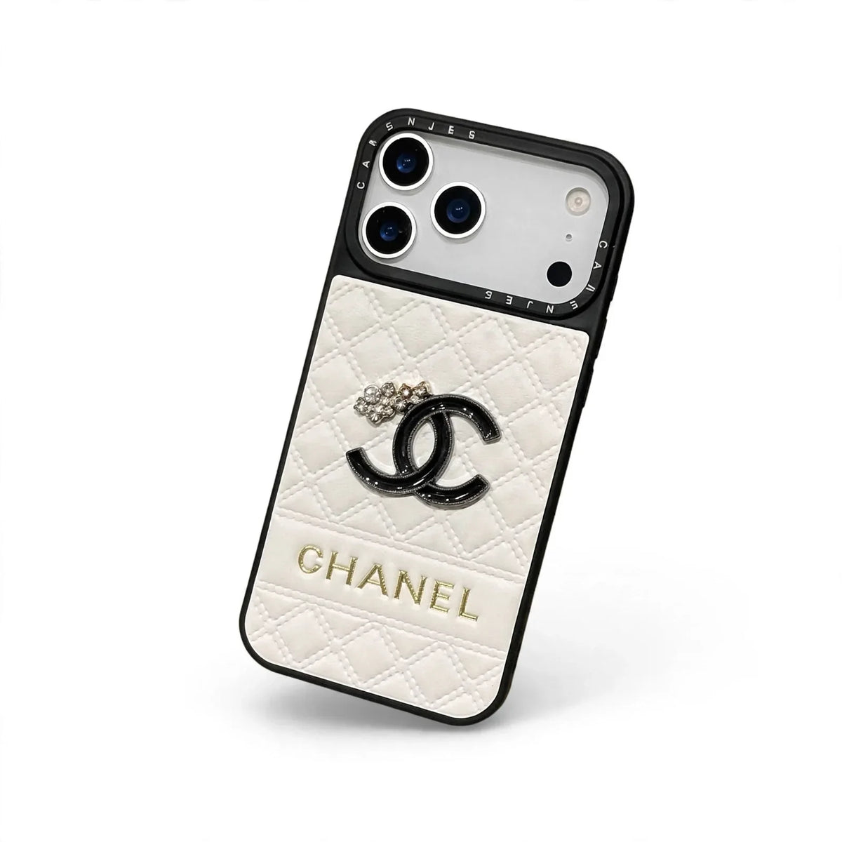 Chanel Leather Case with Contrast Border for iPhone 13-18 Pro & Pro Max