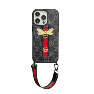 GG3D Monogram Case with Cord & Ribbon Strap for iPhone 12-18 Pro & Pro Max