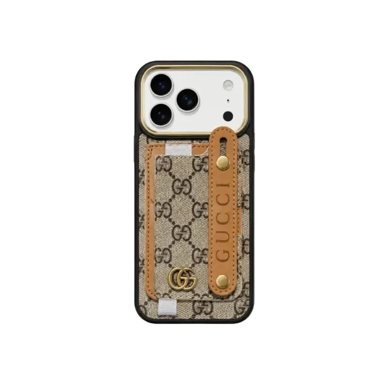 GG Style Leather Card Holder Case with Lanyard for iPhone 12-18 Pro & Pro Max