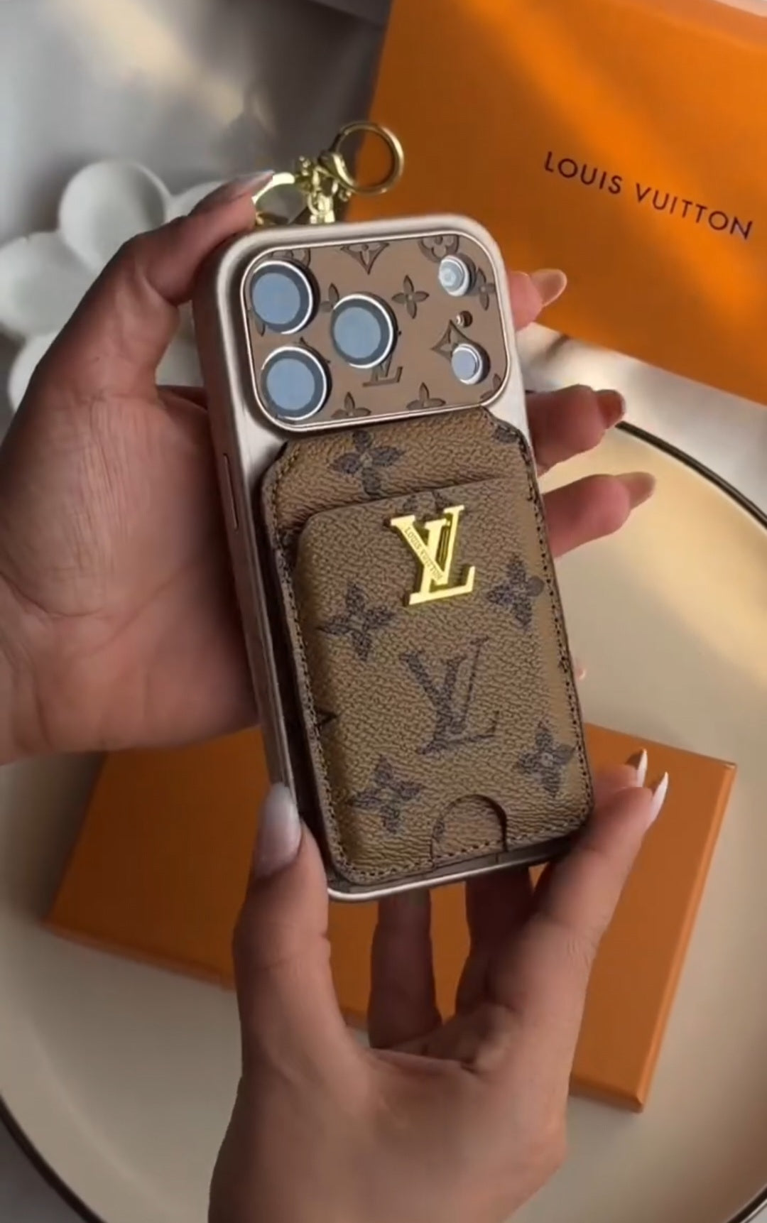 Classic Leather Monogram iPhone Case With magnetic Wallet for iPhone 12-18 Pro & Pro Max