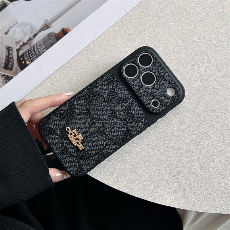 Premium Embossed Leather Phone Case with Gold Emblem for iPhone 13-18 Pro & Pro Max