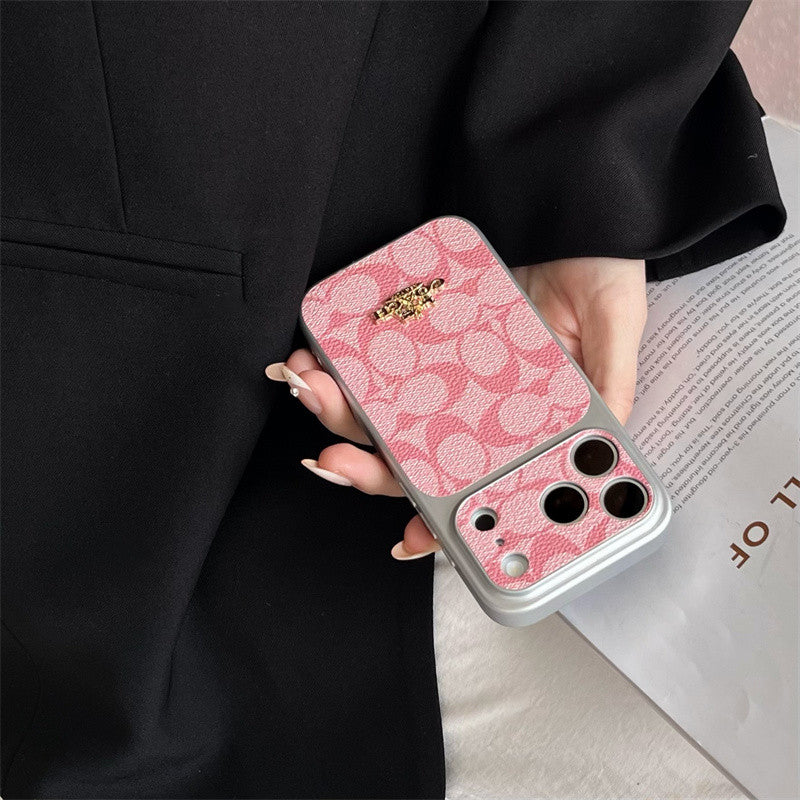 Premium Embossed Leather Phone Case with Gold Emblem for iPhone 13-18 Pro & Pro Max