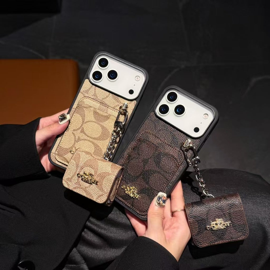 Luxury COACH Leather with Card Wallet Slot for iPhone 14-18 Pro & Pro Max