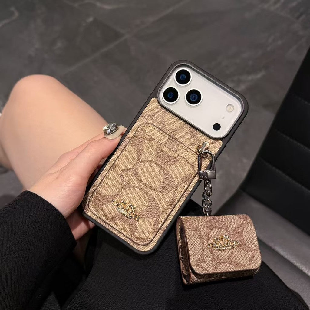 Luxury COACH Leather with Card Wallet Slot for iPhone 14-18 Pro & Pro Max