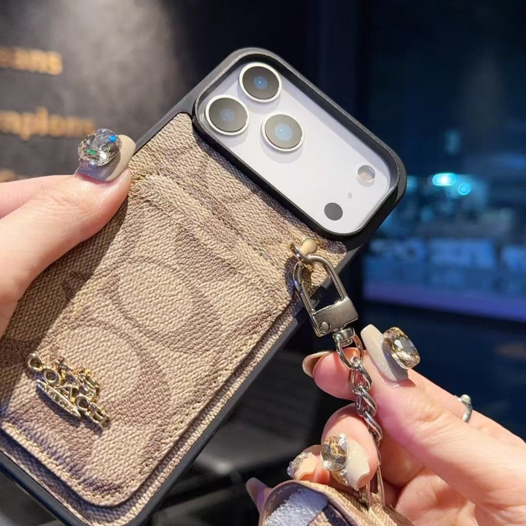 Luxury COACH Leather with Card Wallet Slot for iPhone 14-18 Pro & Pro Max