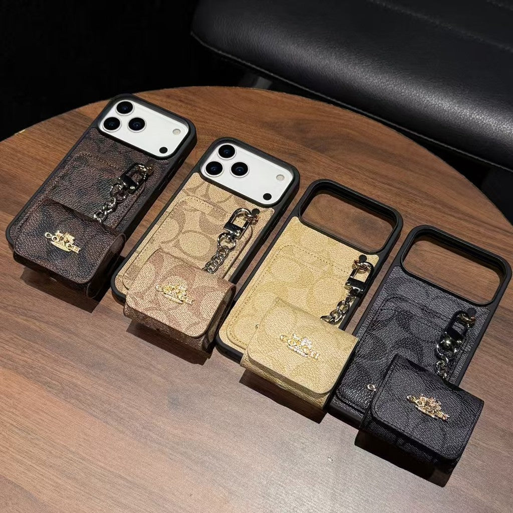 Luxury COACH Leather with Card Wallet Slot for iPhone 14-18 Pro & Pro Max