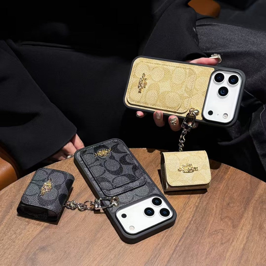 Luxury COACH Leather with Card Wallet Slot for iPhone 14-18 Pro & Pro Max