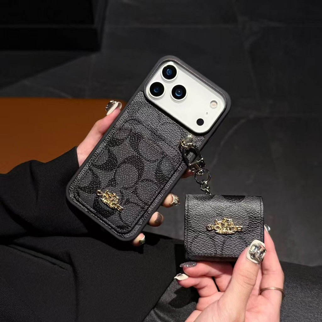Luxury COACH Leather with Card Wallet Slot for iPhone 14-18 Pro & Pro Max