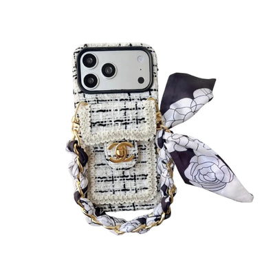 Luxury Tweed Designer Phone Case Classic Purse Style for iPhone 13-18 Pro & Pro Max