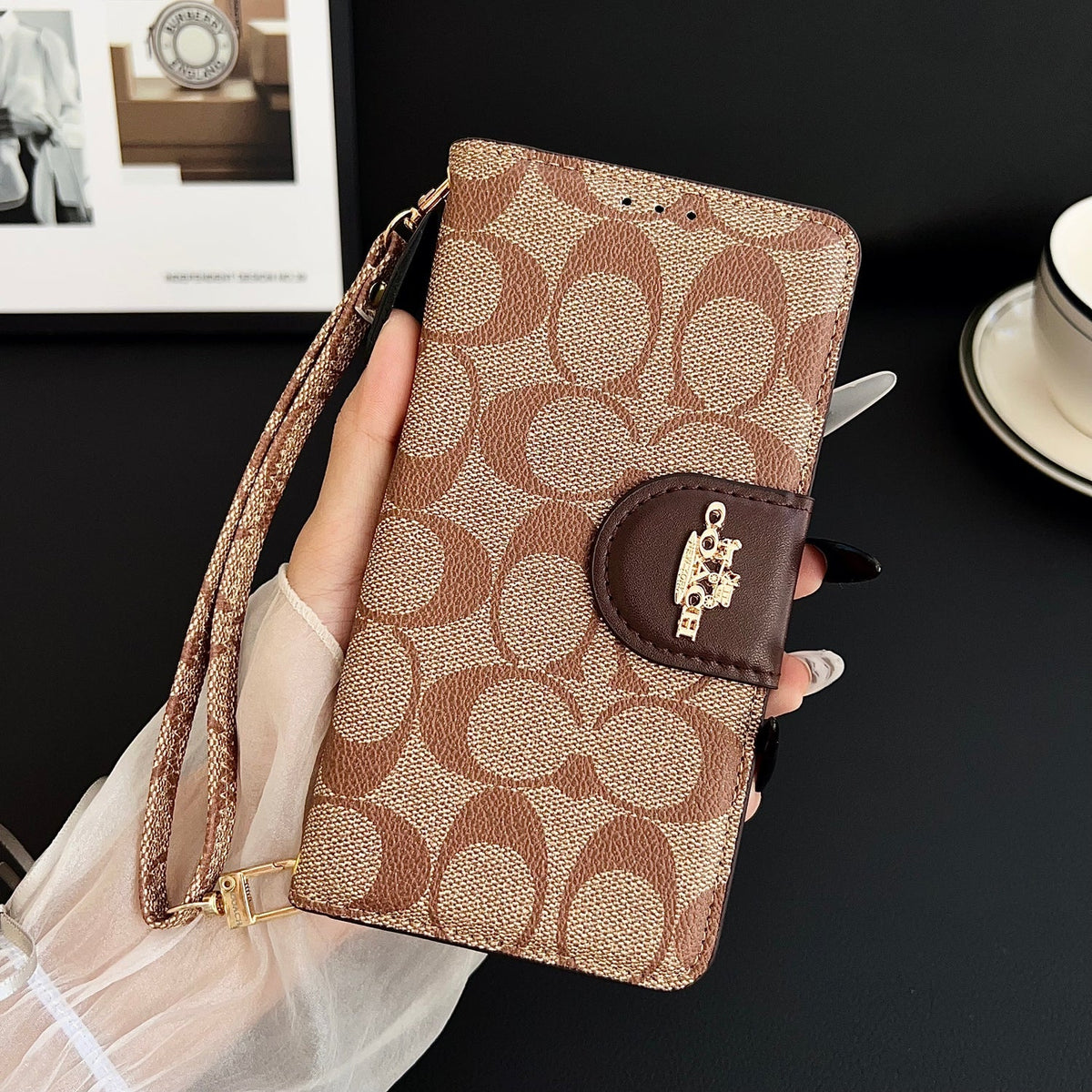 Luxury Leather Coach iPhone Case with Flip Wallet for iPhone 12-18 Pro & Pro Max