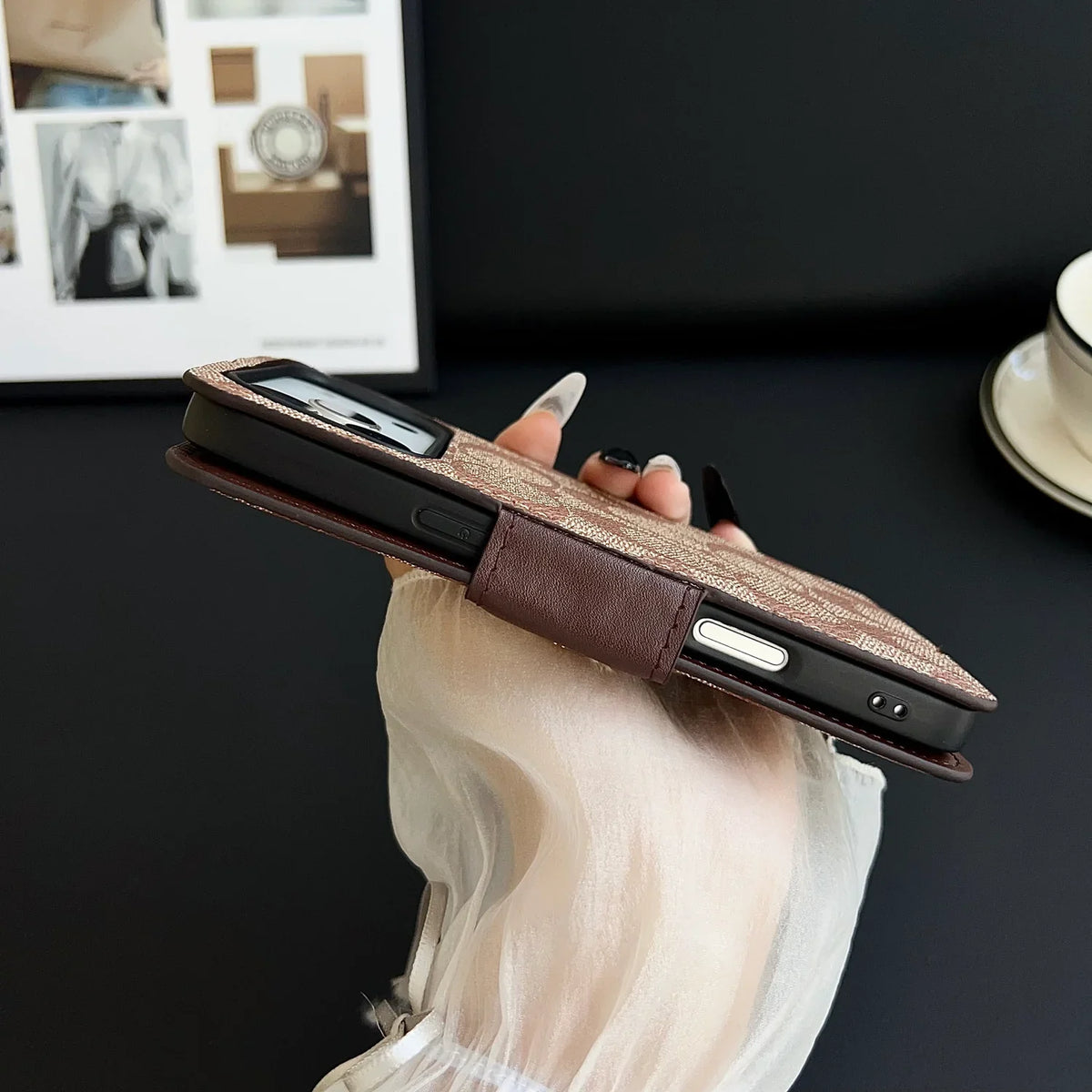 Luxury Leather Coach iPhone Case with Flip Wallet for iPhone 12-18 Pro & Pro Max