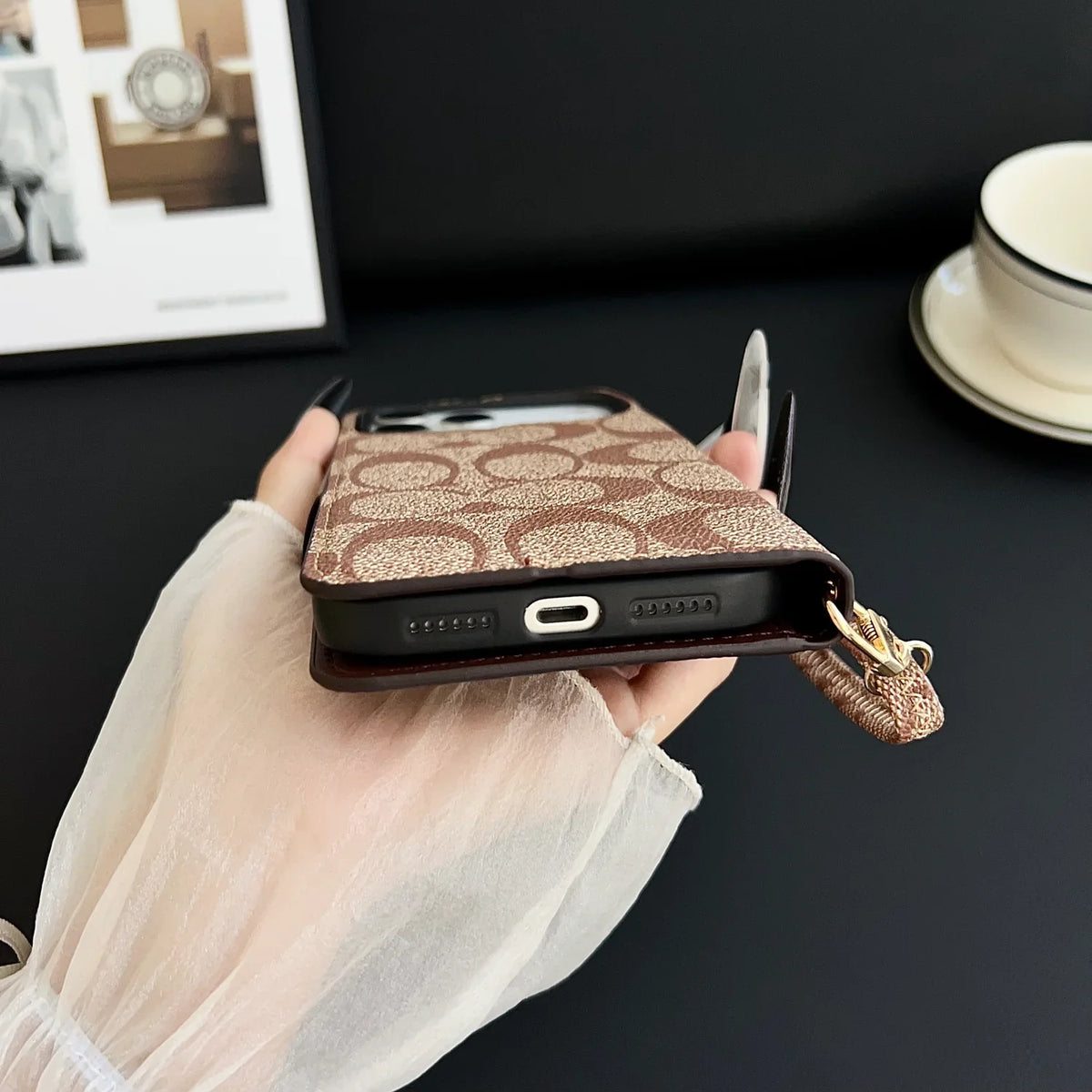 Luxury Leather Coach iPhone Case with Flip Wallet for iPhone 12-18 Pro & Pro Max
