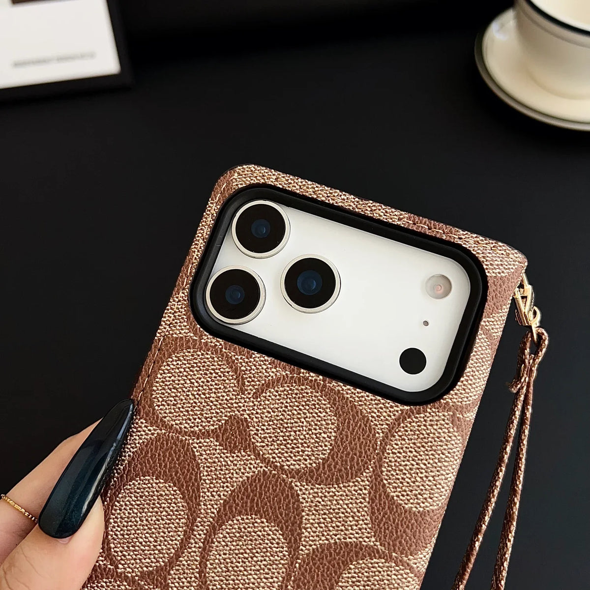 Luxury Leather Coach iPhone Case with Flip Wallet for iPhone 12-18 Pro & Pro Max