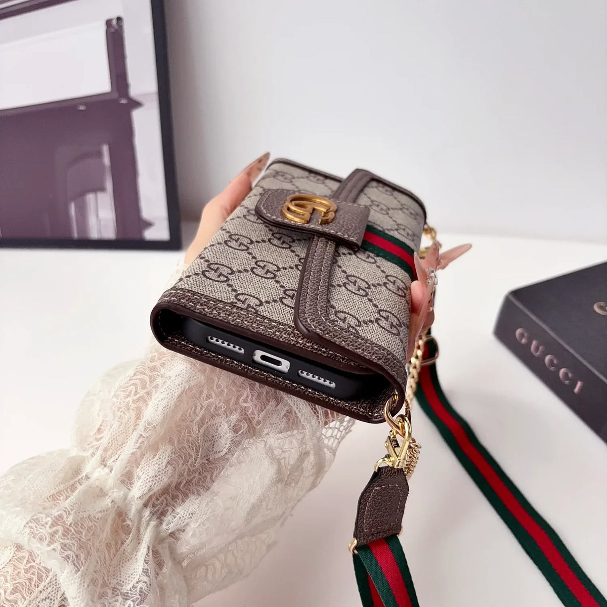 GG Classic Monogram Chain Bag Case for iPhone 12-18 Pro & Pro Max