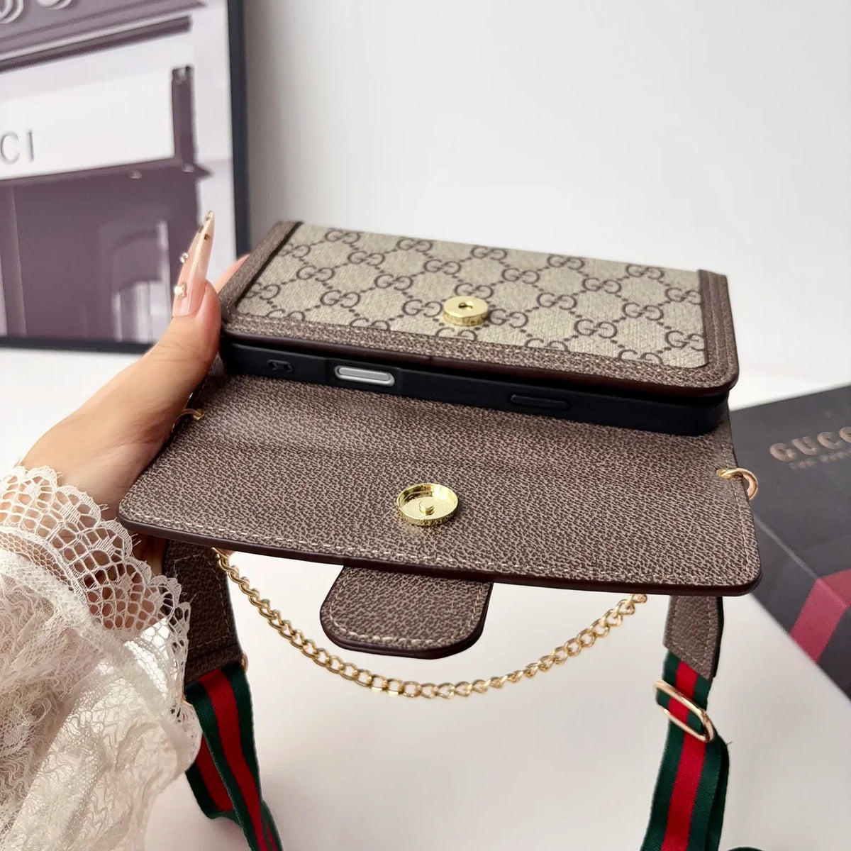 GG Classic Monogram Chain Bag Case for iPhone 12-18 Pro & Pro Max