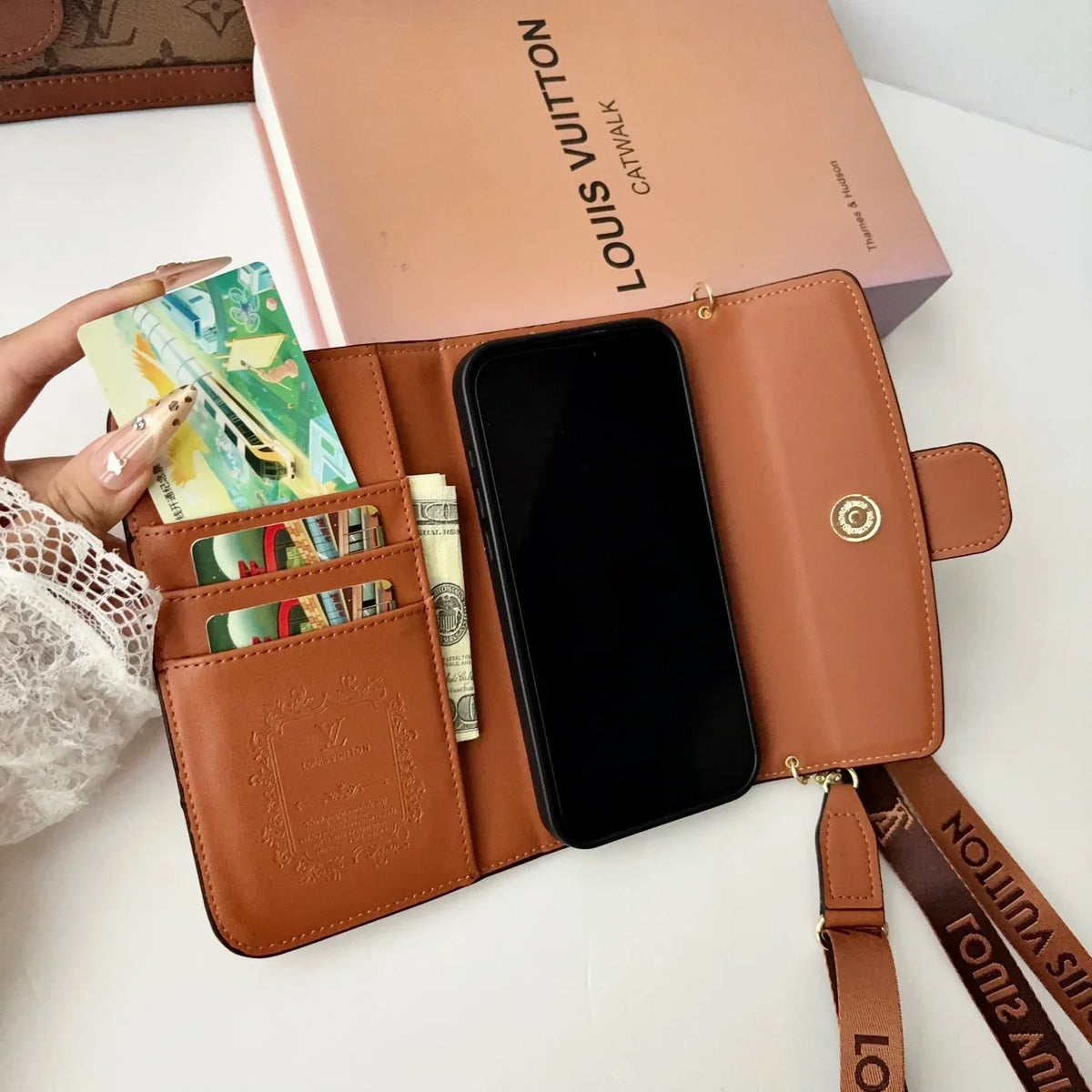 Luxury LV Phone Case with Flip Walle for iPhone 12-18 Pro & Pro Max