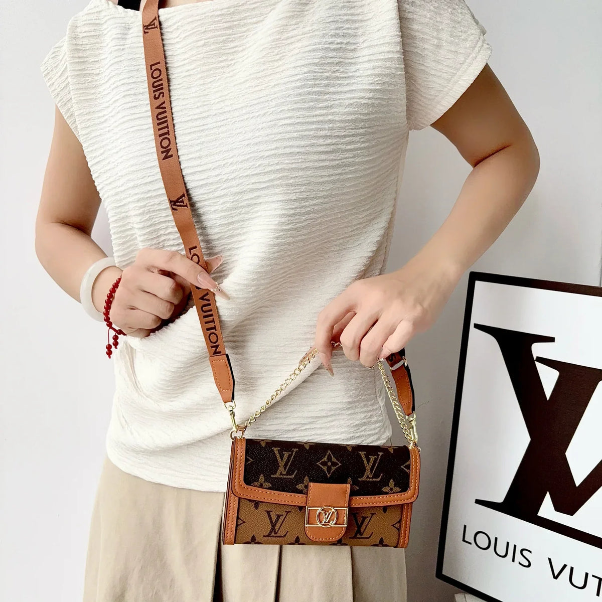 Luxury LV Phone Case with Flip Walle for iPhone 12-18 Pro & Pro Max