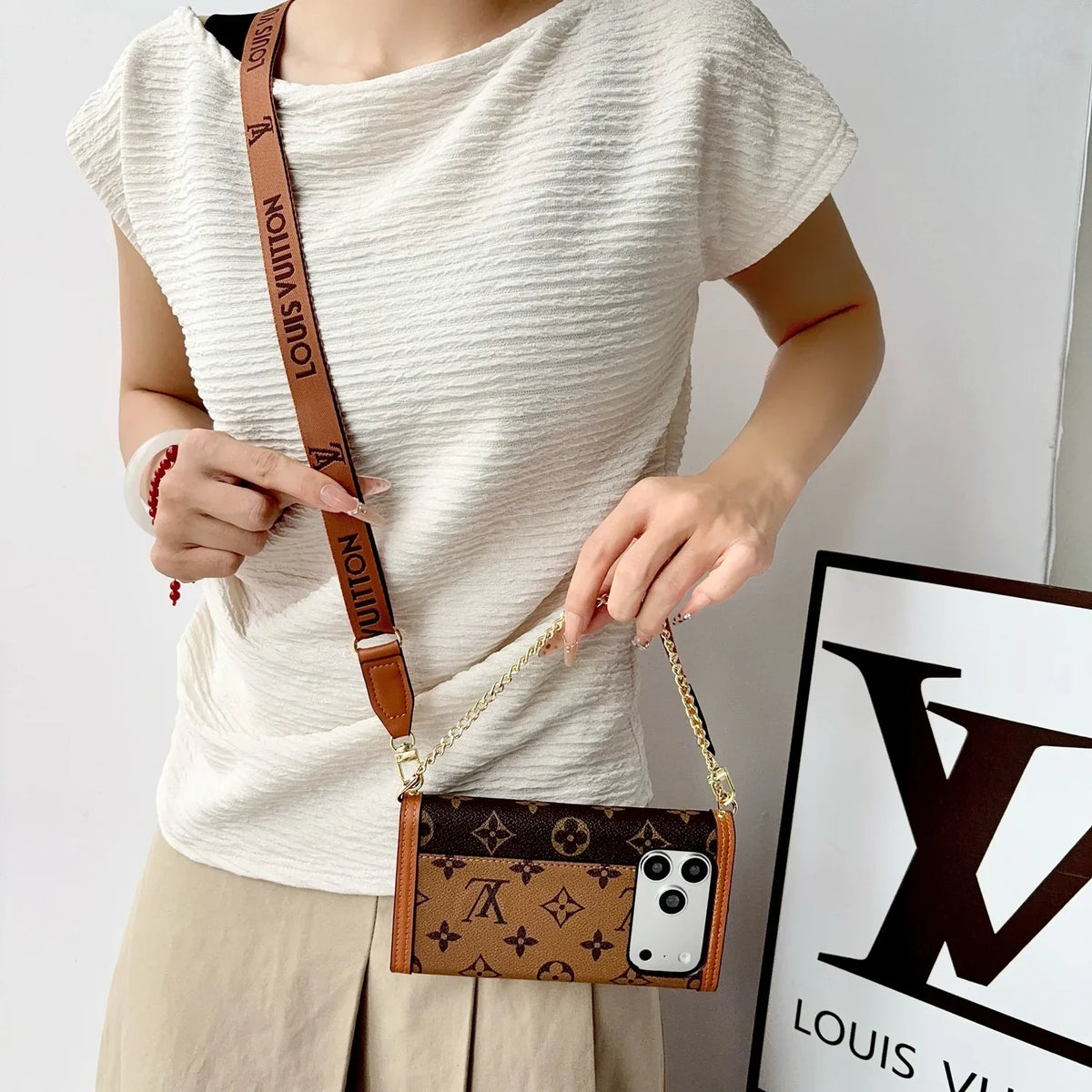 Luxury LV Phone Case with Flip Walle for iPhone 12-18 Pro & Pro Max