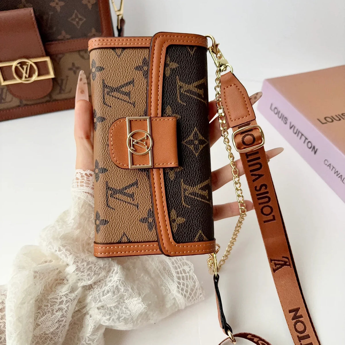 Luxury LV Phone Case with Flip Walle for iPhone 12-18 Pro & Pro Max