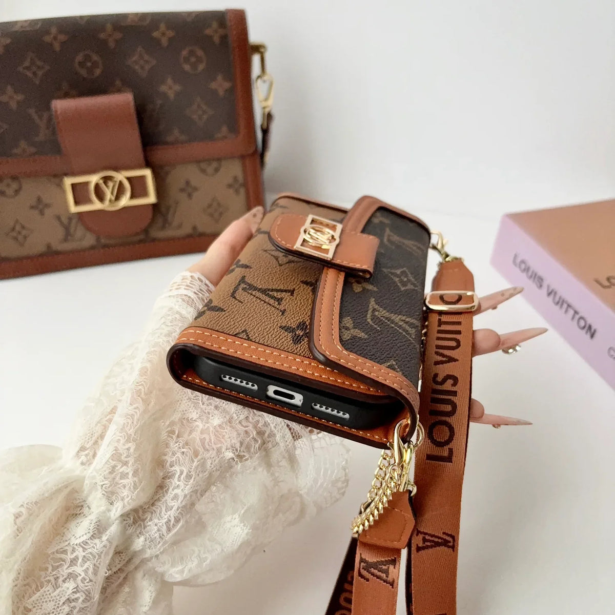 Luxury LV Phone Case with Flip Walle for iPhone 12-18 Pro & Pro Max