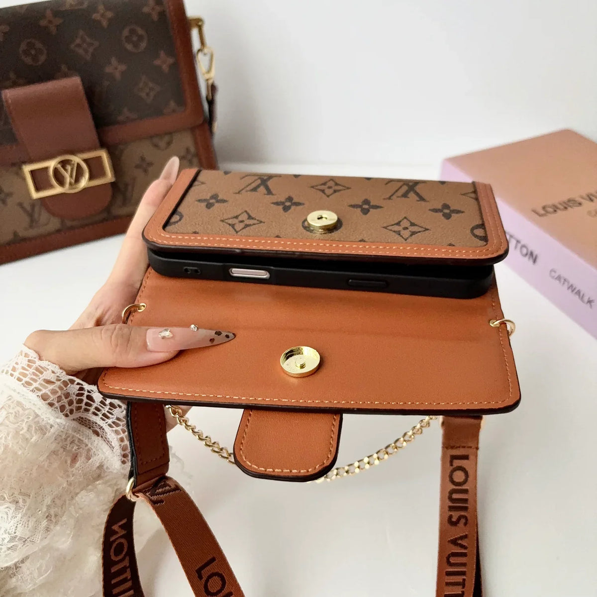 Luxury LV Phone Case with Flip Walle for iPhone 12-18 Pro & Pro Max
